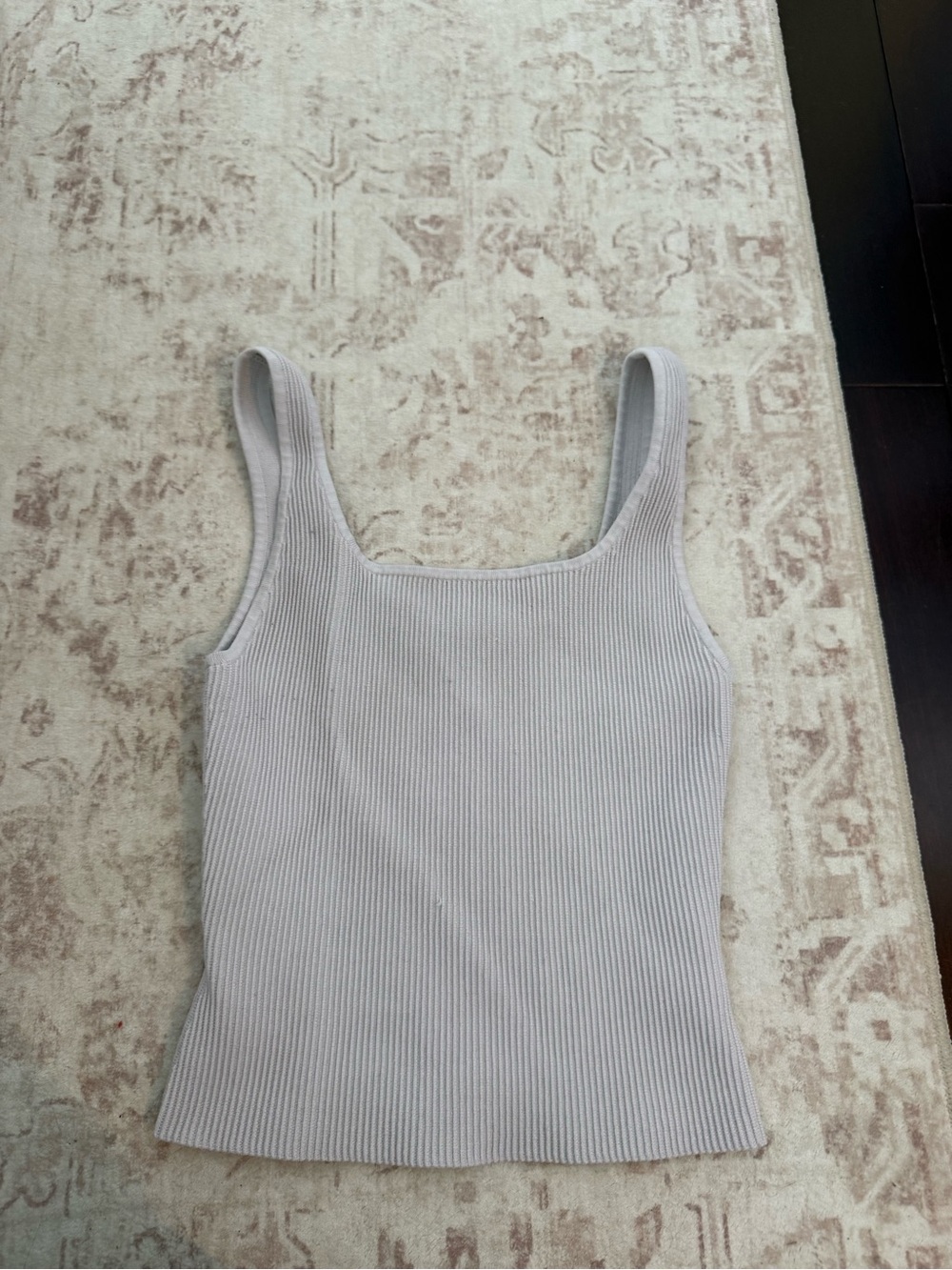 Ribbed Square-Neck Tank Top - Light Gray